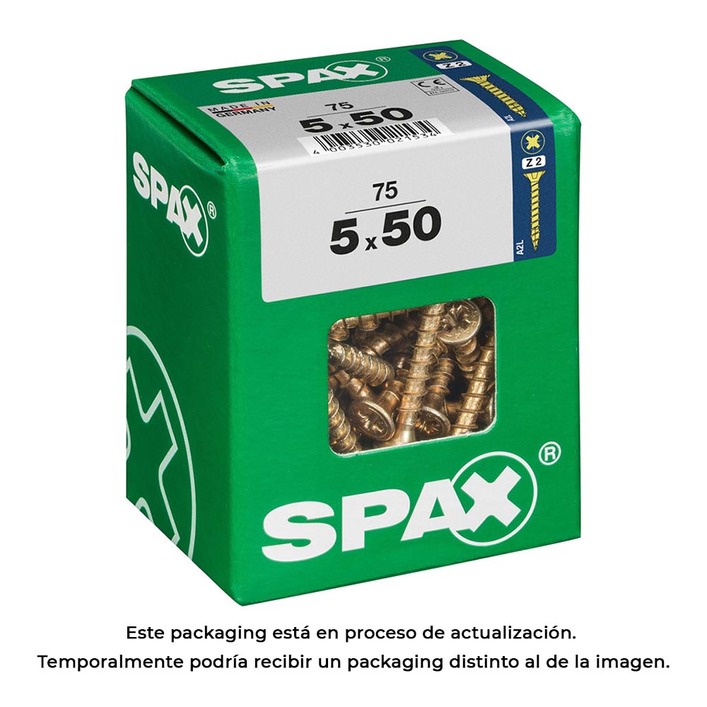 Caixa 75un parafuso madeira spax cab. plana yellox 5,0x50mm spax_0