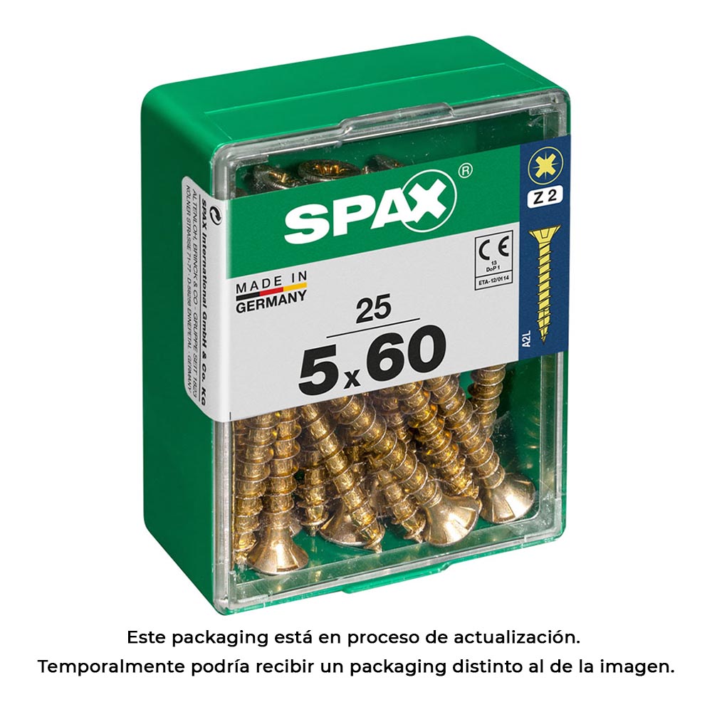 Caixa 25un parafuso madeira spax cab. plana yellox 5,0x60mm spax_0