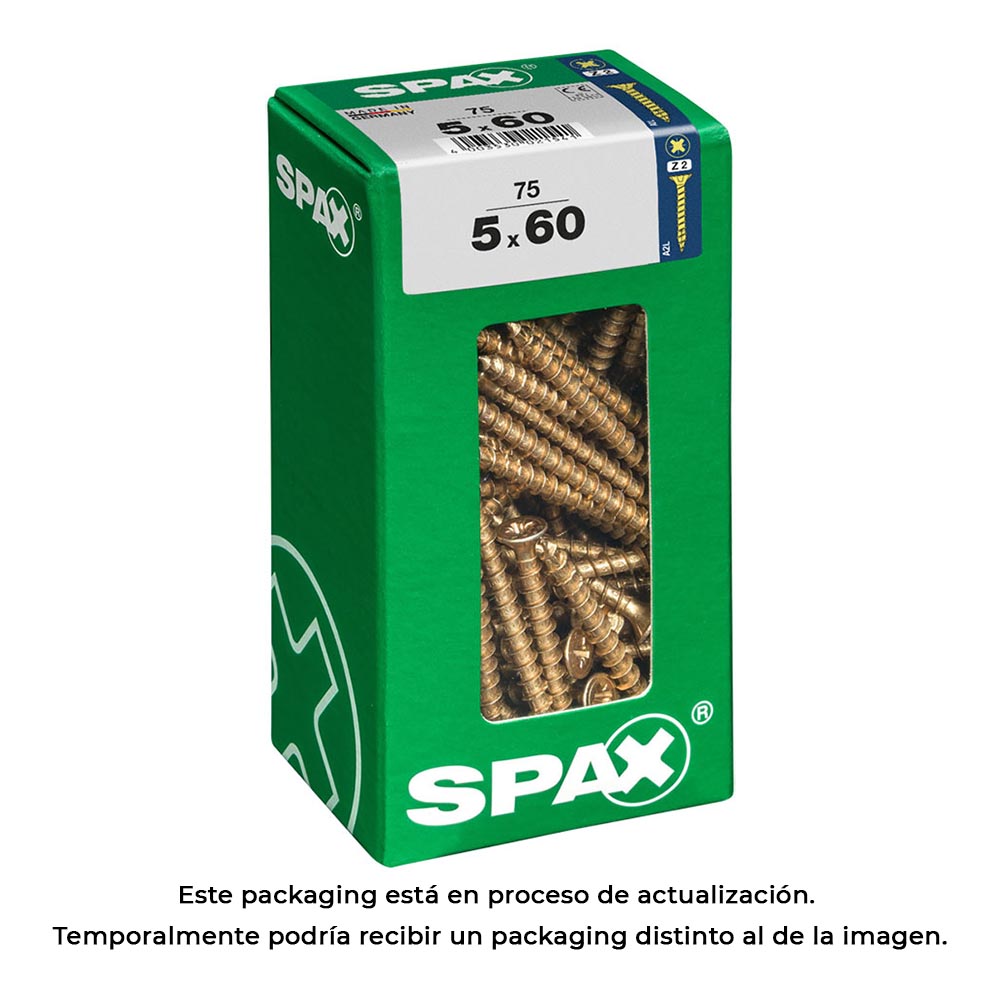 Caixa 75un parafuso madeira spax cab. plana yellox 5,0x60mm spax_0