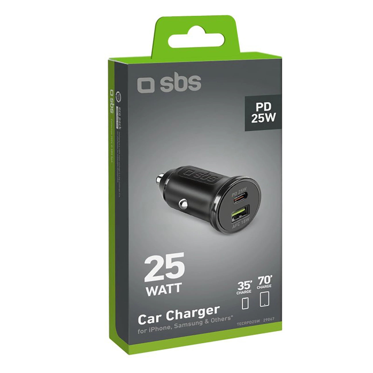 SBS TECRPD25W Car Charger 25W USB-A USB-C with Power Delivery - Black_1