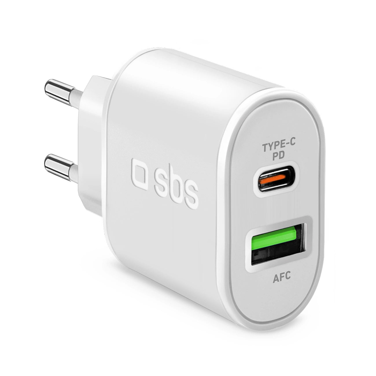 SBS TETRPD20W 20W USB-A USB-C Wall Charger with Power Delivery - White_0