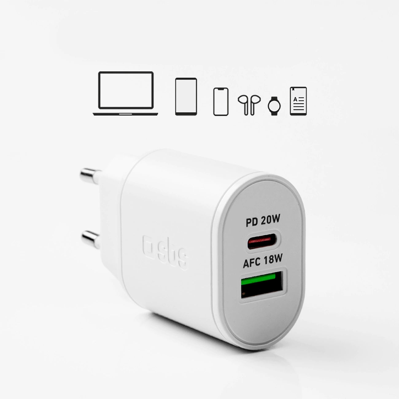 SBS TETRPD20W 20W USB-A USB-C Wall Charger with Power Delivery - White_9