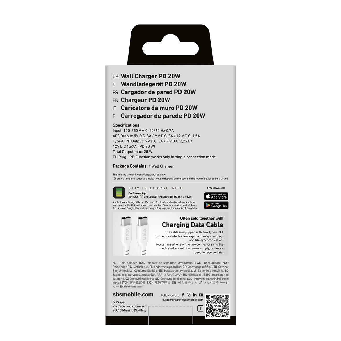 SBS TETRPD20W 20W USB-A USB-C Wall Charger with Power Delivery - White_1