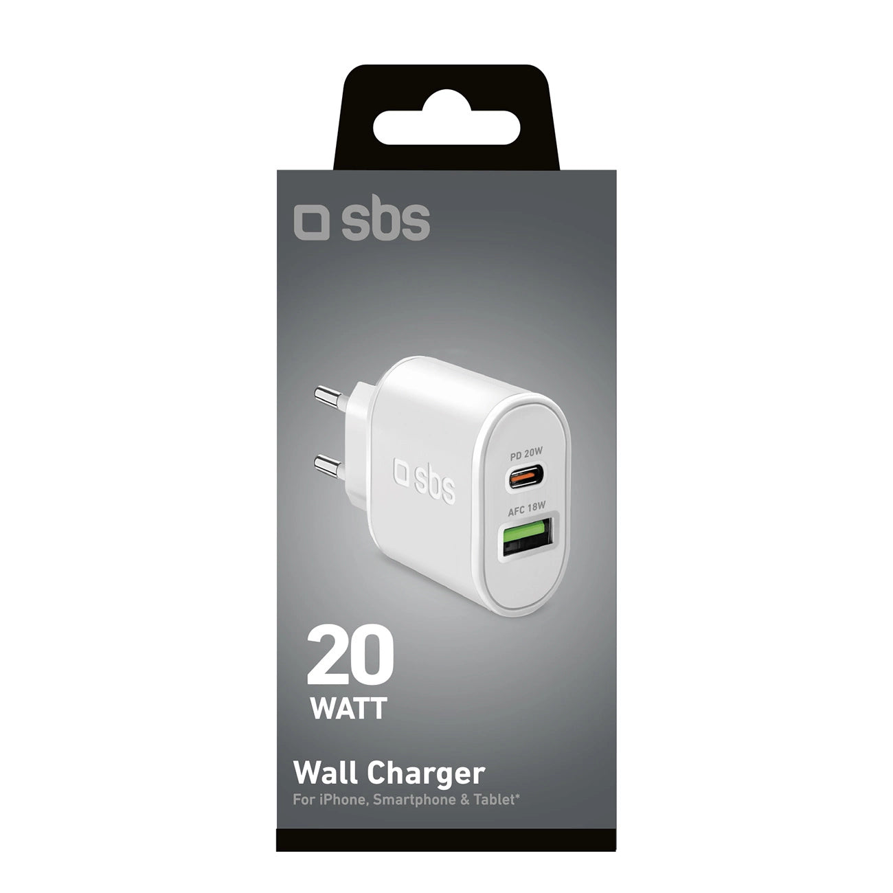 SBS TETRPD20W 20W USB-A USB-C Wall Charger with Power Delivery - White_2