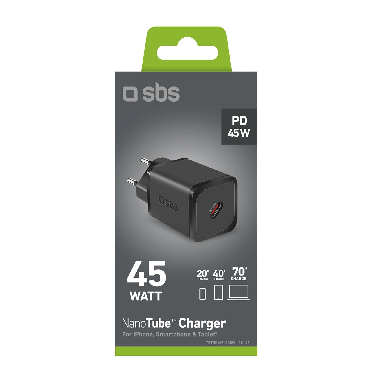 SBS TETRGAN1C45W 45W GaN USB-C Wall Charger with Power Delivery - Black_2