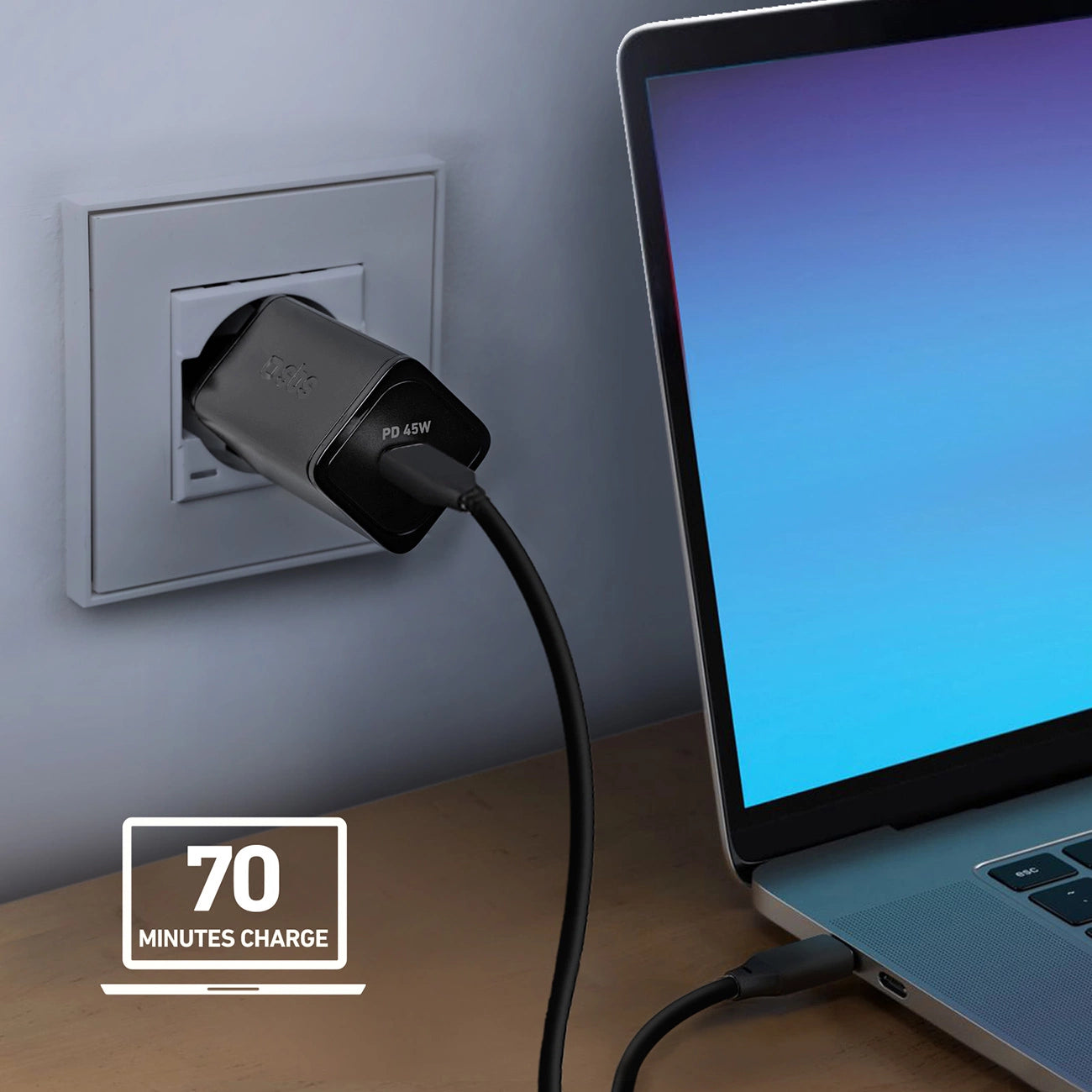 SBS TETRGAN1C45W 45W GaN USB-C Wall Charger with Power Delivery - Black_7