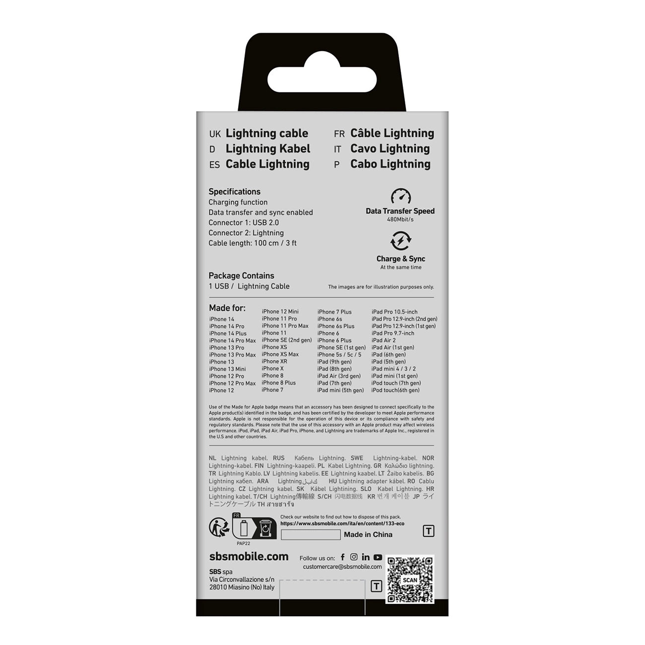 SBS TECABLEUSBIP589K USB-A - Lightning Cable 1m MFi Certified - Black_2