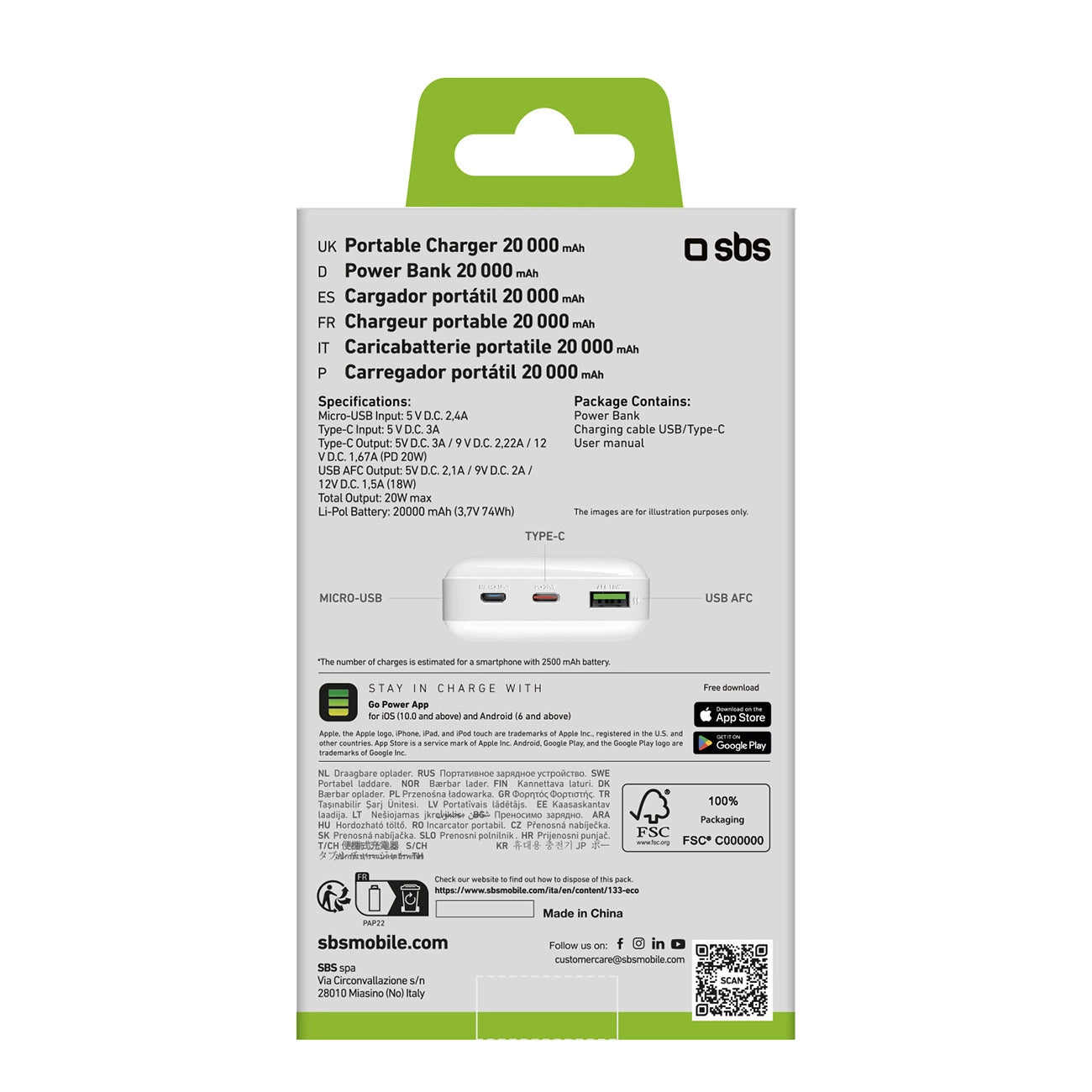 Powerbank SBS TTBB20000PD20W 20000 mAh 20W Power Delivery with MicroUSB, USB-C, USB-A - white_2