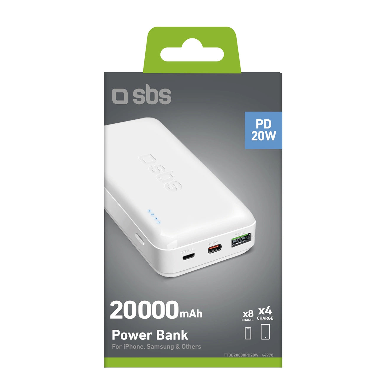 Powerbank SBS TTBB20000PD20W 20000 mAh 20W Power Delivery with MicroUSB, USB-C, USB-A - white_1