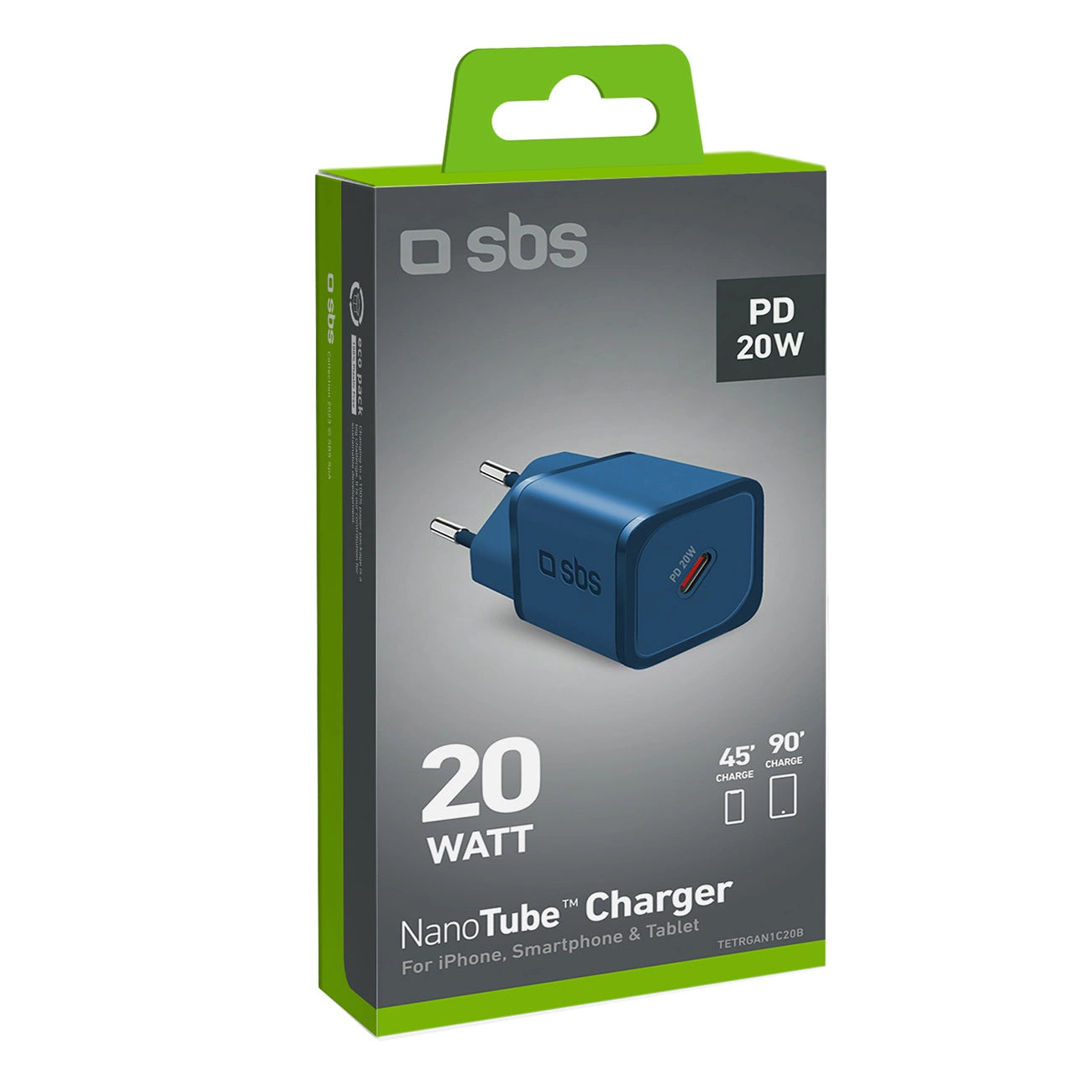 SBS TETRGAN1C20B 20W GaN Wall Charger with Power Delivery - Blue_1
