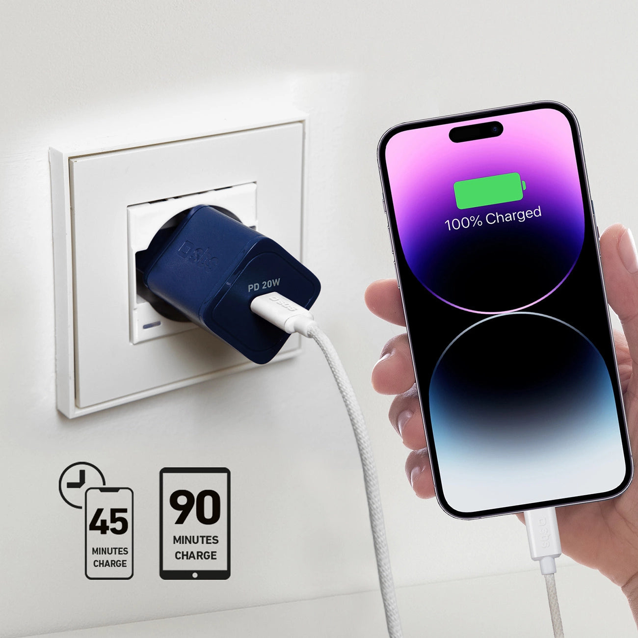 SBS TETRGAN1C20B 20W GaN Wall Charger with Power Delivery - Blue_5