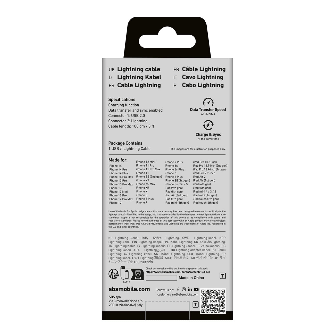 SBS TECABLEUSBIP589W USB-A - Lightning Cable - White_2