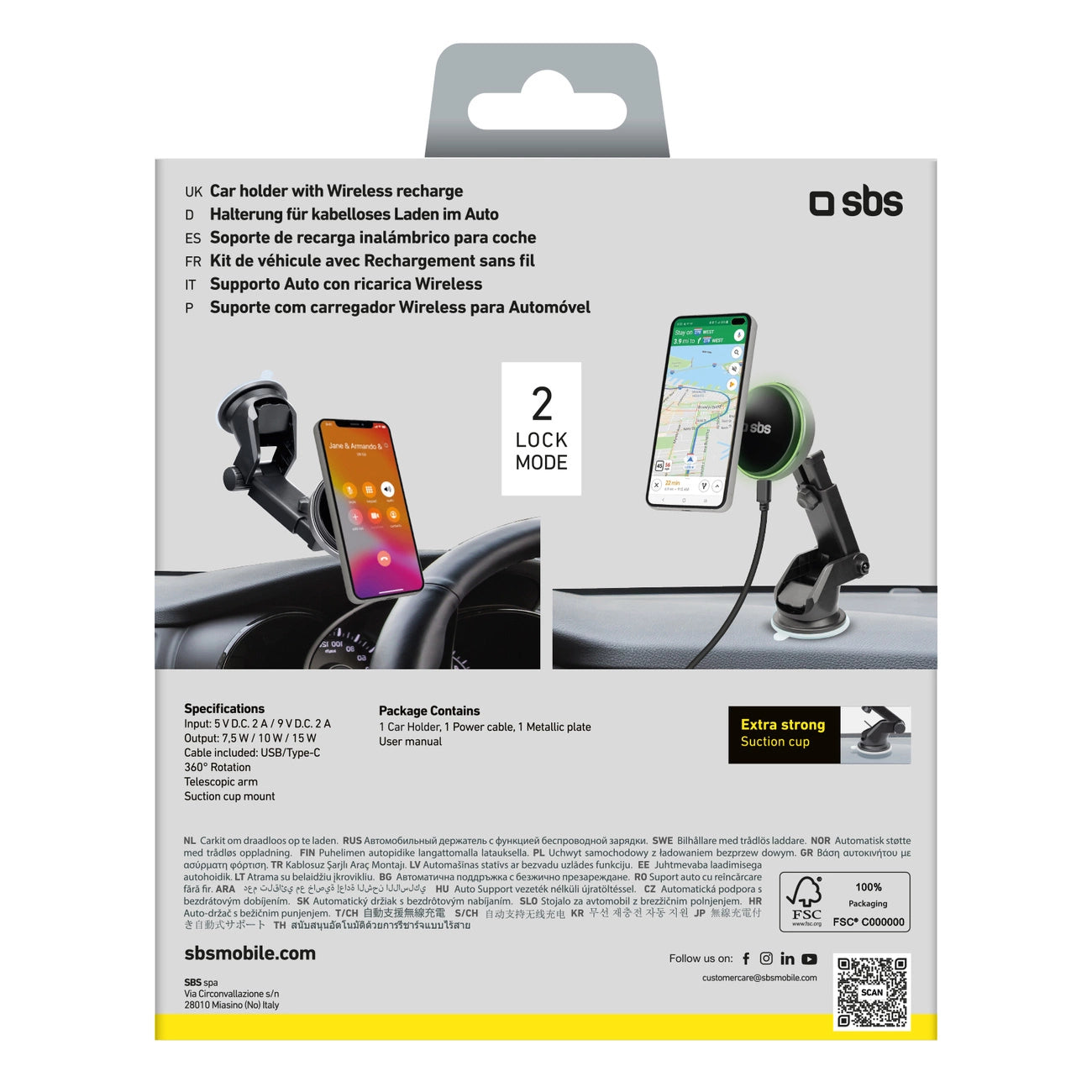 SBS TESUPMAGEXTWIR15W Telescopic Smartphone Holder with Wireless Charger, MagSafe Compatible, for Windshield and Dashboard - Black_6