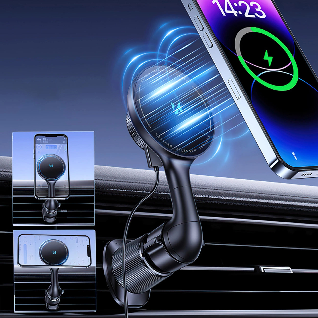 Wozinsky WCT5-6S4Y Car Holder with Qi/MagSafe 15W Inductive Charger for Air Vent - Black_4