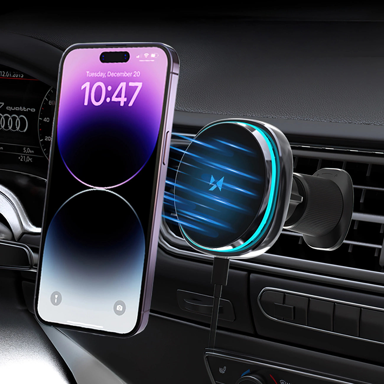 Wozinsky WCT5-Q6S2Y Car Holder with Qi/MagSafe 15W Inductive Charger for Ventilation Grill with Fan - Black_3