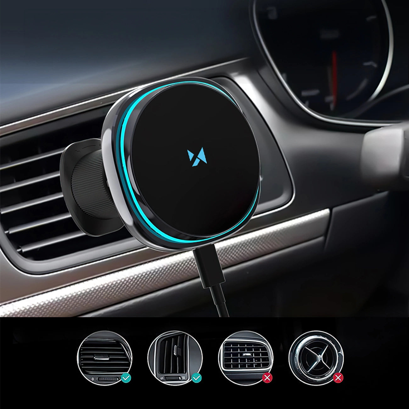 Wozinsky WCT5-Q6S2Y Car Holder with Qi/MagSafe 15W Inductive Charger for Ventilation Grill with Fan - Black_5