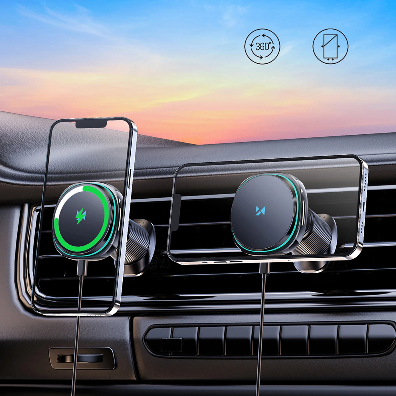 Wozinsky WCT5-Q6S2Y Car Holder with Qi/MagSafe 15W Inductive Charger for Ventilation Grill with Fan - Black_7