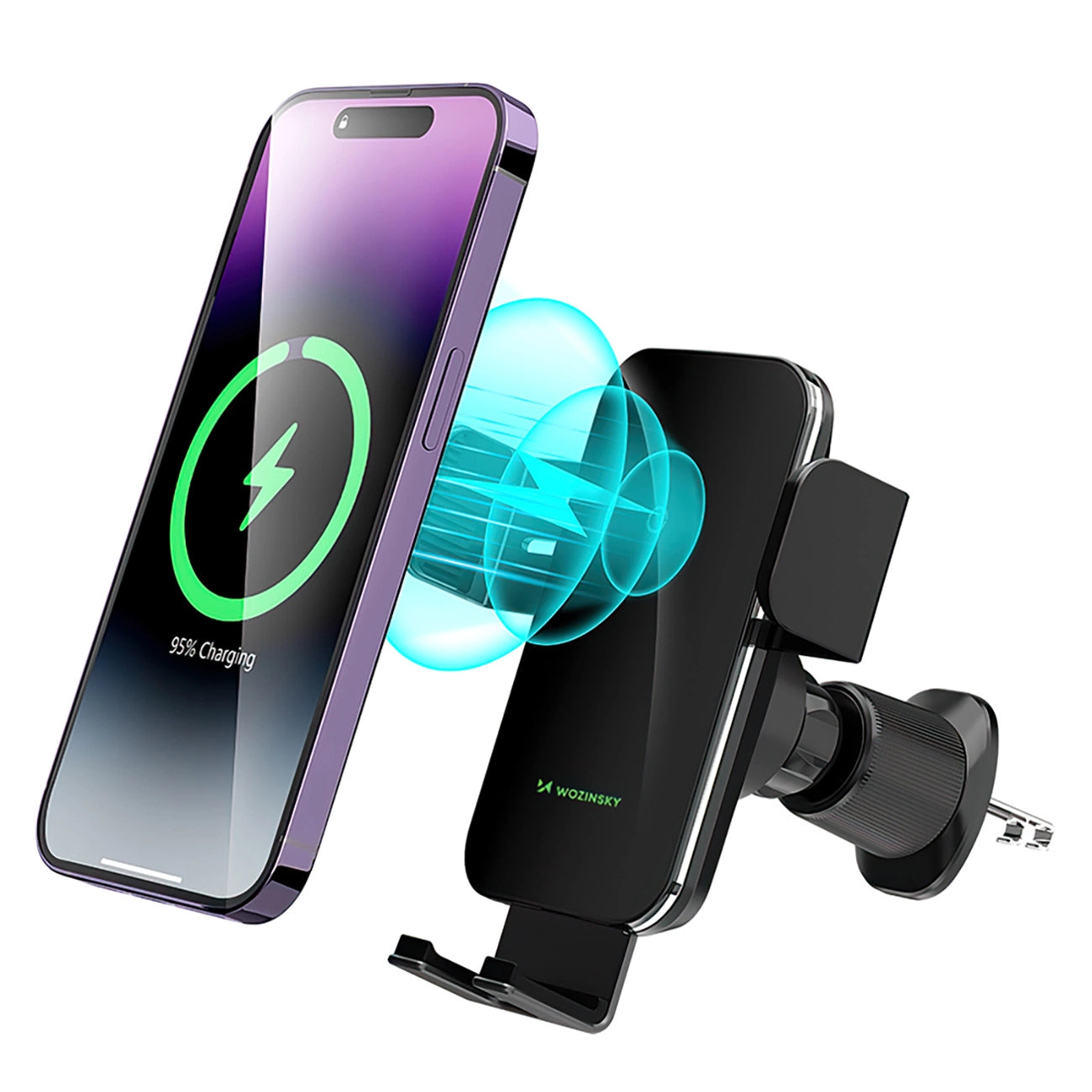 Wozinsky WEDZ-3Y8S clamp car holder with 15W inductive charger for phone on the air vent - black_1