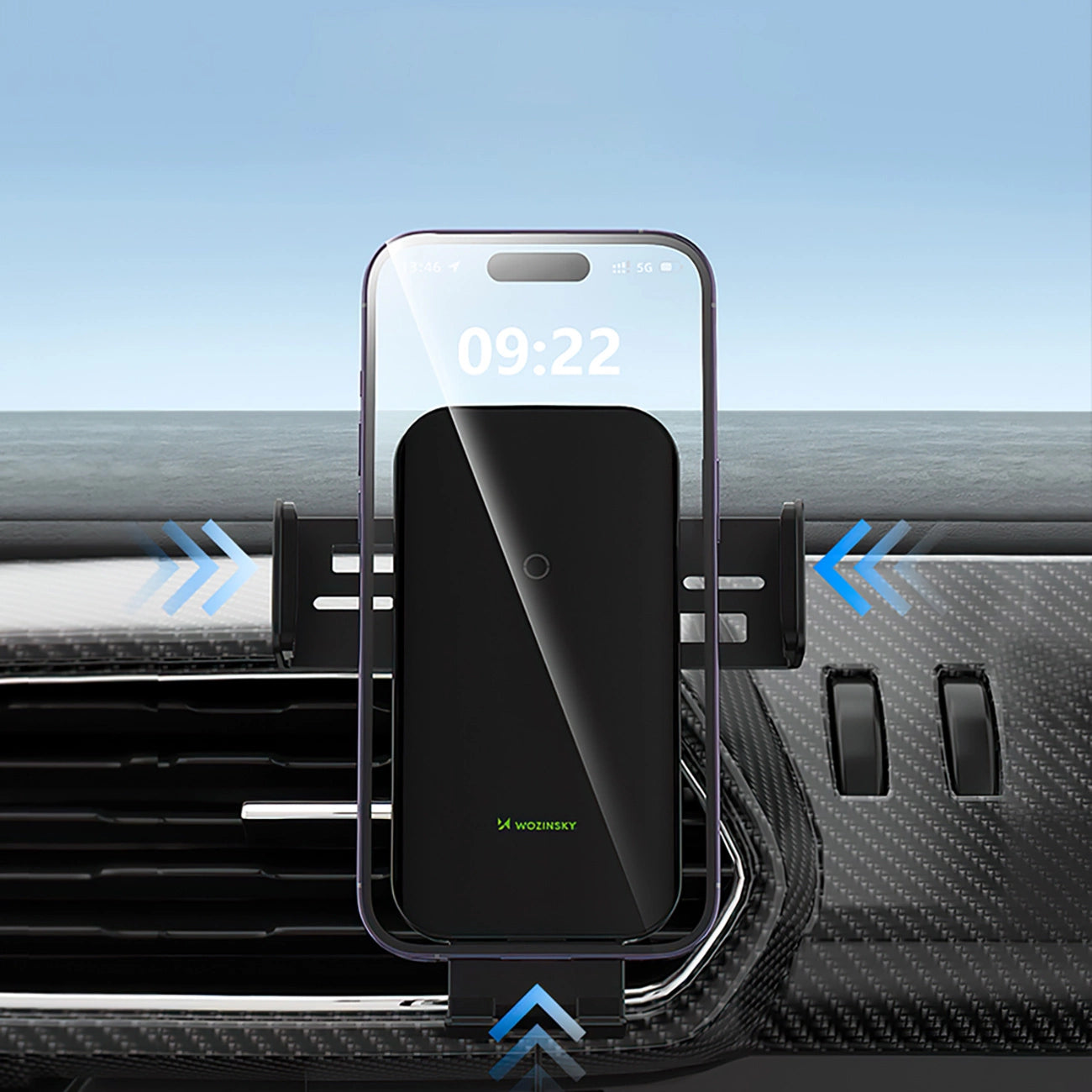 Wozinsky WEDZ-3Y8S clamp car holder with 15W inductive charger for phone on the air vent - black_7