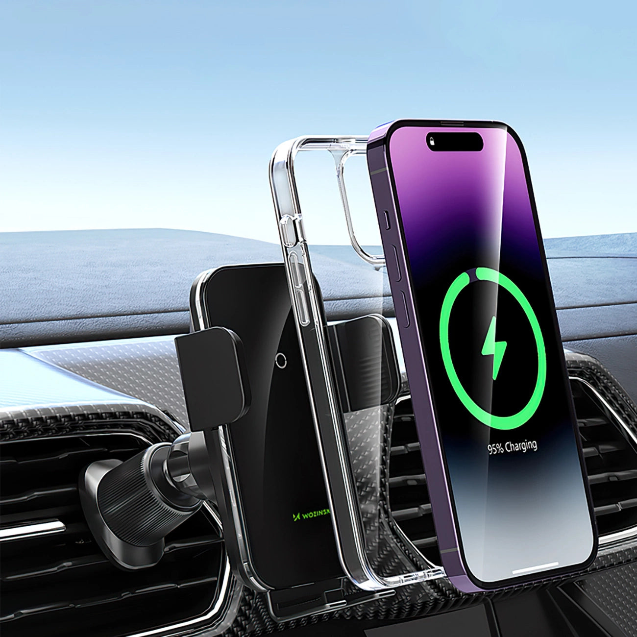 Wozinsky WEDZ-3Y8S clamp car holder with 15W inductive charger for phone on the air vent - black_9
