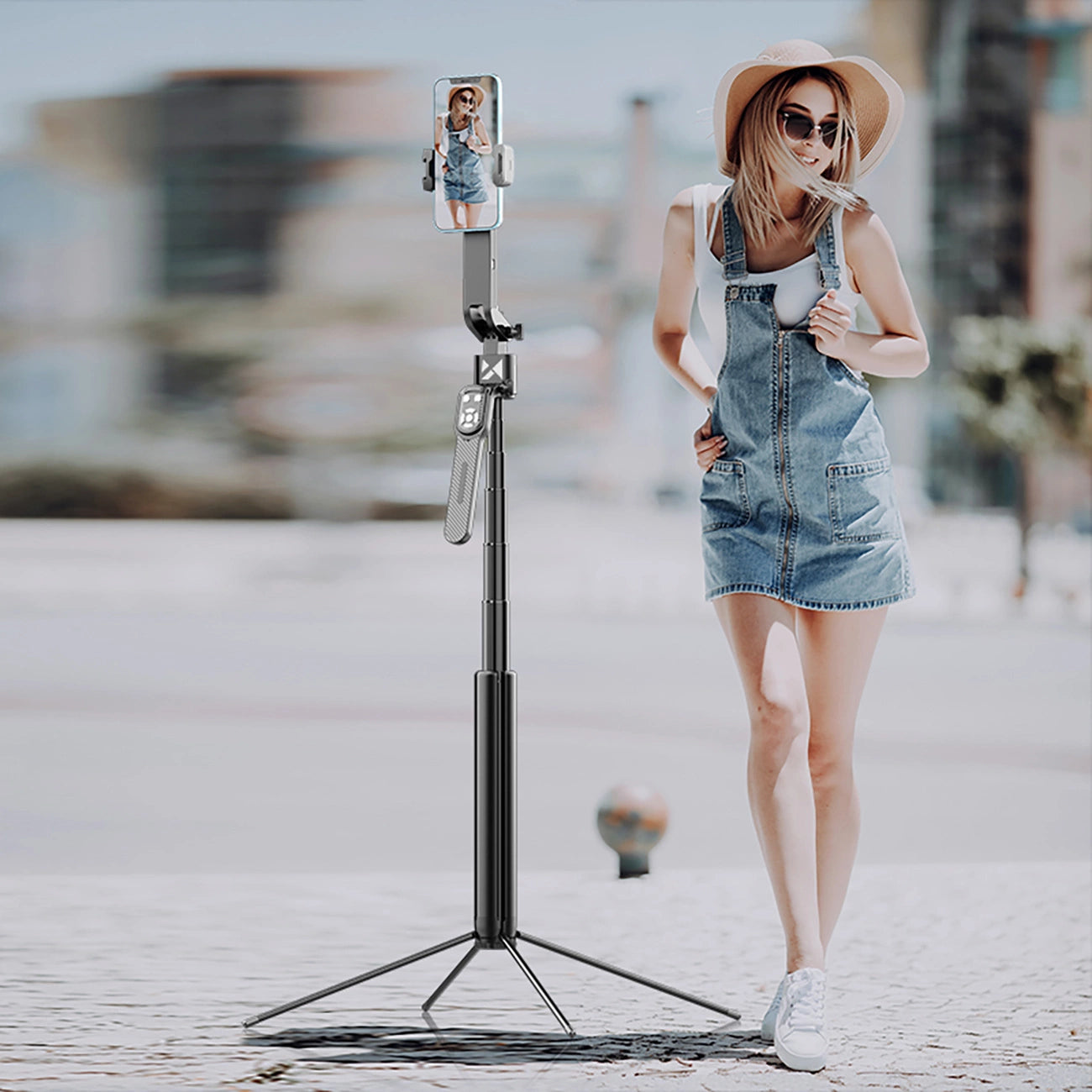 Wozinsky WST-360YS Selfie Stick with Tripod Function with 360° AI Auto Face Tracking Gesture Control - Black_3