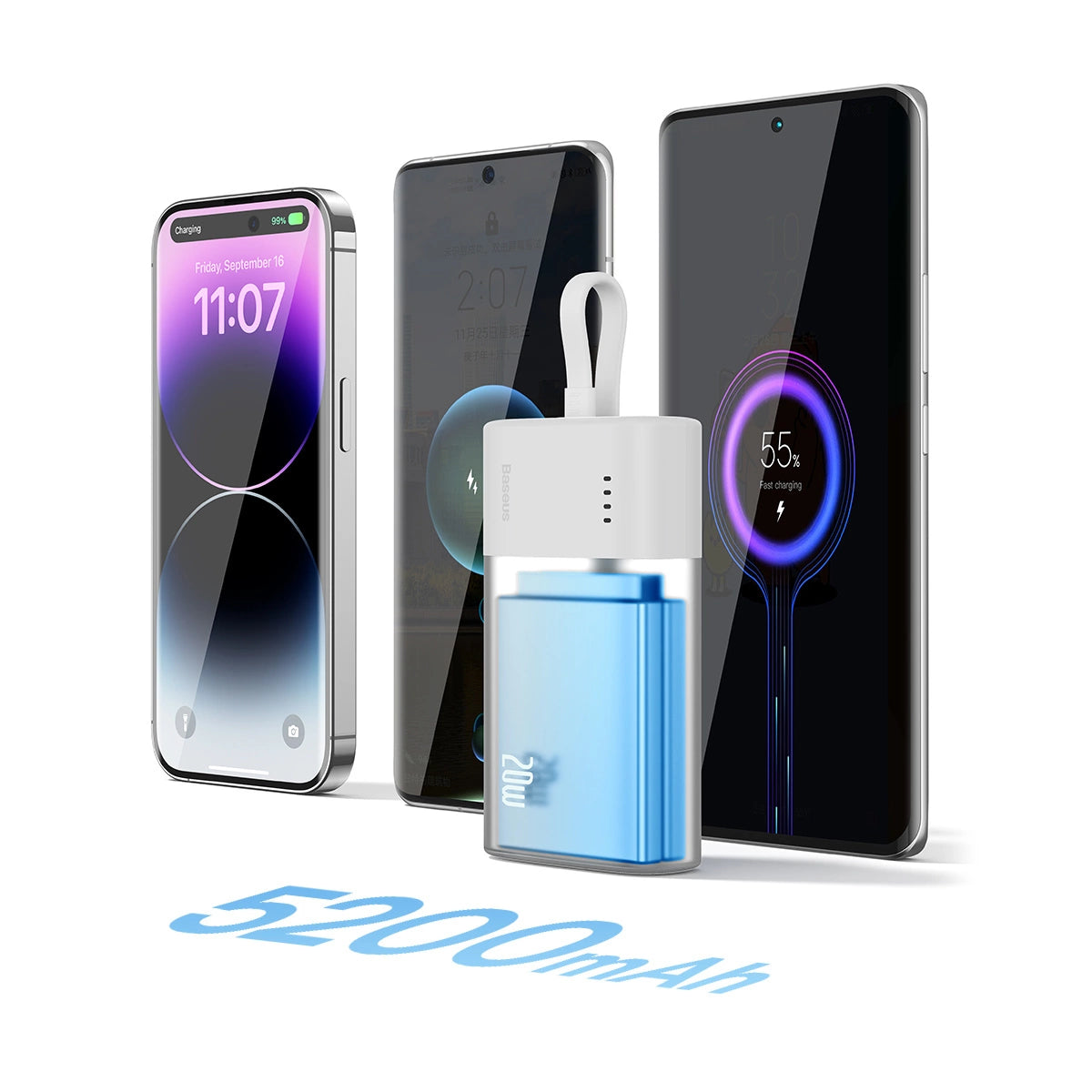 Baseus Popsicle 5200mAh 20W Powerbank with Built-in Lightning Cable (+ White Baseus Simple USB-C - USB-C 60W/20V/3A/30cm Cable) - White-Green_9