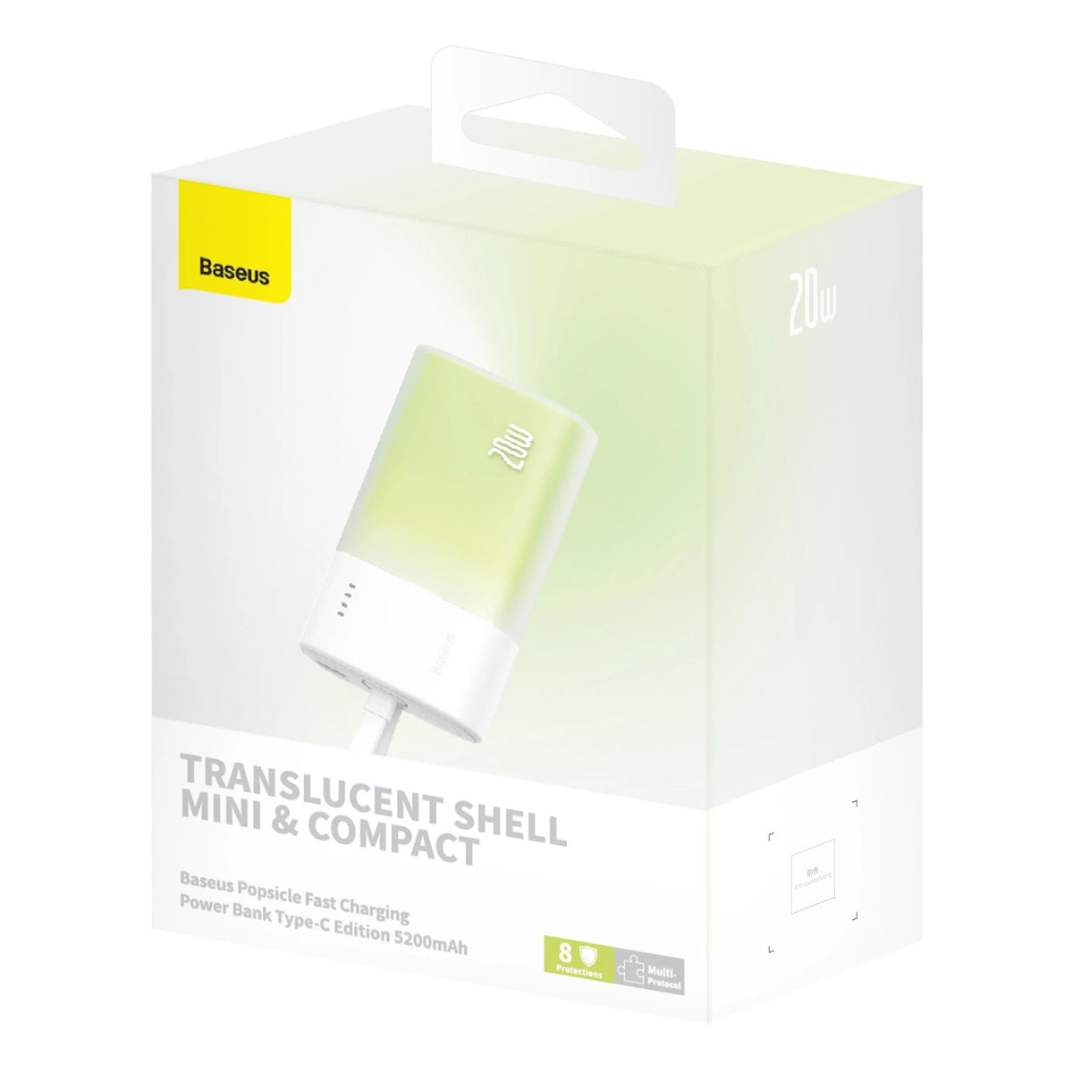 Baseus Popsicle 5200mAh 20W Powerbank with Built-in Lightning Cable (+ White Baseus Simple USB-C - USB-C 60W/20V/3A/30cm Cable) - White-Green_11