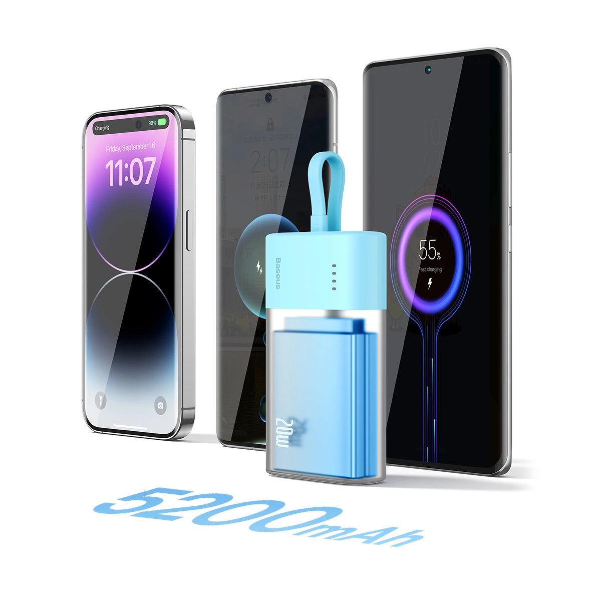 Baseus Popsicle 5200mAh 20W Powerbank with Built-in Lightning Cable (+ White Baseus Simple USB-C - USB-C 60W/20V/3A/30cm Cable) - Blue-Orange_9