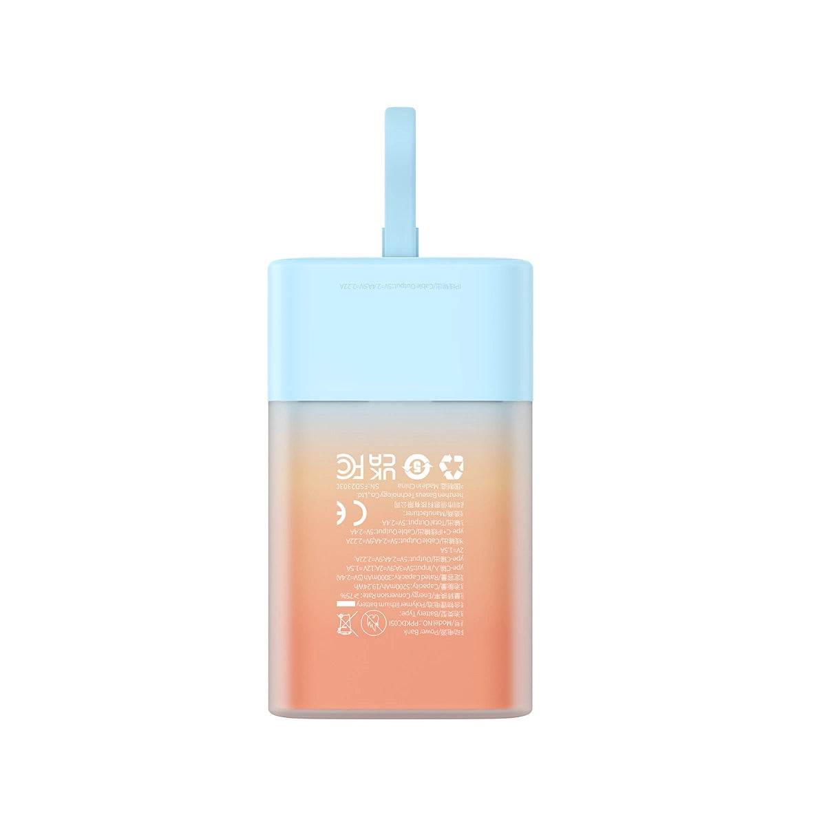 Baseus Popsicle 5200mAh 20W Powerbank with Built-in Lightning Cable (+ White Baseus Simple USB-C - USB-C 60W/20V/3A/30cm Cable) - Blue-Orange_2