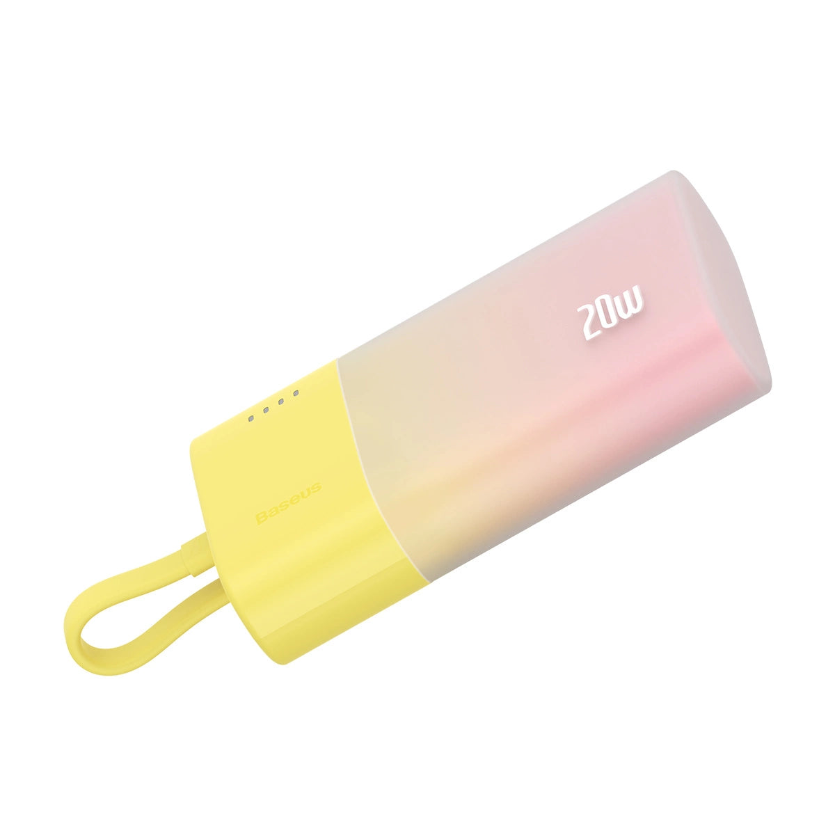 Baseus Popsicle 5200mAh 20W Powerbank with Built-in Lightning Cable (+ White Baseus Simple USB-C - USB-C 60W/20V/3A/30cm Cable) - Yellow-Pink_5