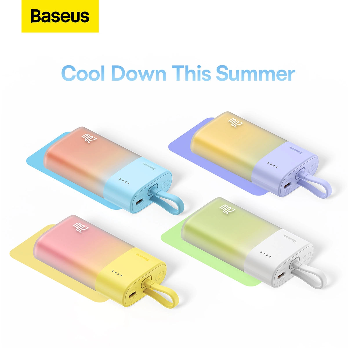 Baseus Popsicle 5200mAh 20W Powerbank with Built-in Lightning Cable (+ White Baseus Simple USB-C - USB-C 60W/20V/3A/30cm Cable) - Yellow-Pink_9