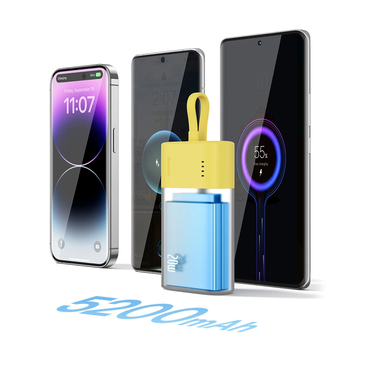 Baseus Popsicle 5200mAh 20W Powerbank with Built-in Lightning Cable (+ White Baseus Simple USB-C - USB-C 60W/20V/3A/30cm Cable) - Yellow-Pink_8