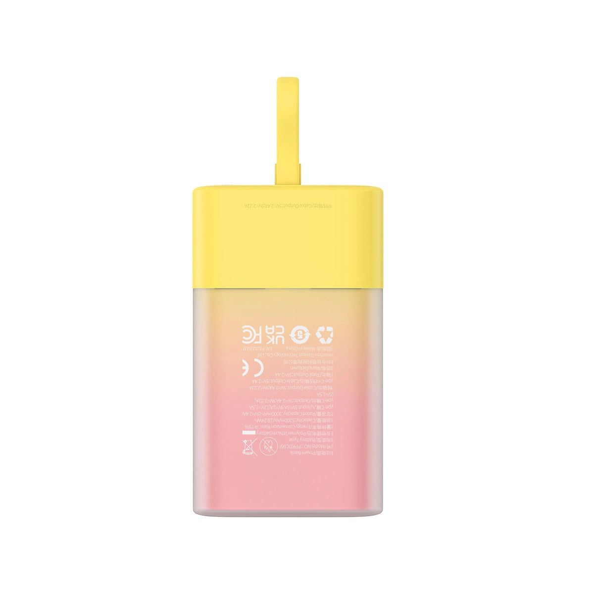 Baseus Popsicle 5200mAh 20W Powerbank with Built-in Lightning Cable (+ White Baseus Simple USB-C - USB-C 60W/20V/3A/30cm Cable) - Yellow-Pink_3