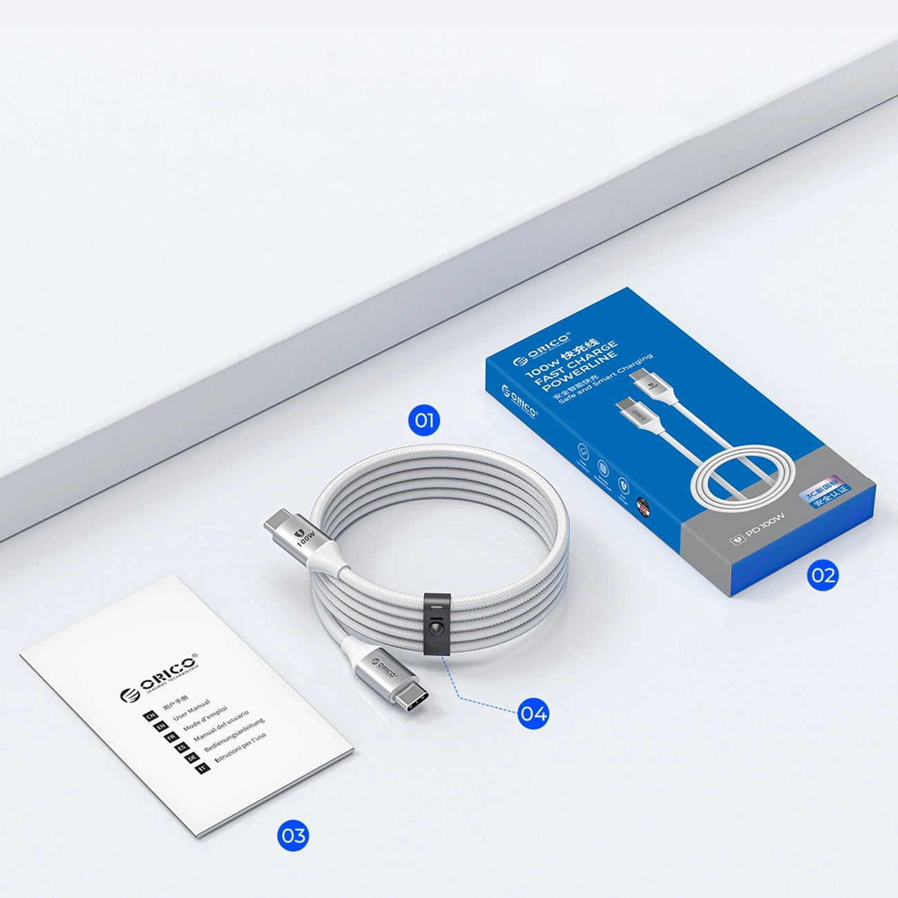Orico CDX 60W 3A Power Delivery USB-C - USB-C 1m Cable - White_7