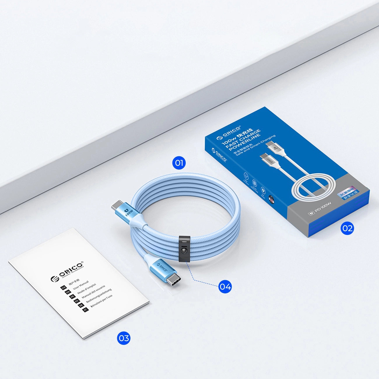 Orico CDX 100W 5A Power Delivery USB-C - USB-C cable 1m - blue_4