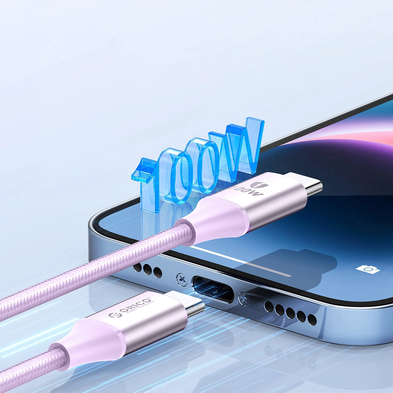 Kabel Orico CDX 100W 5A Power Delivery USB-C - USB-C 1m - fioletowy_2