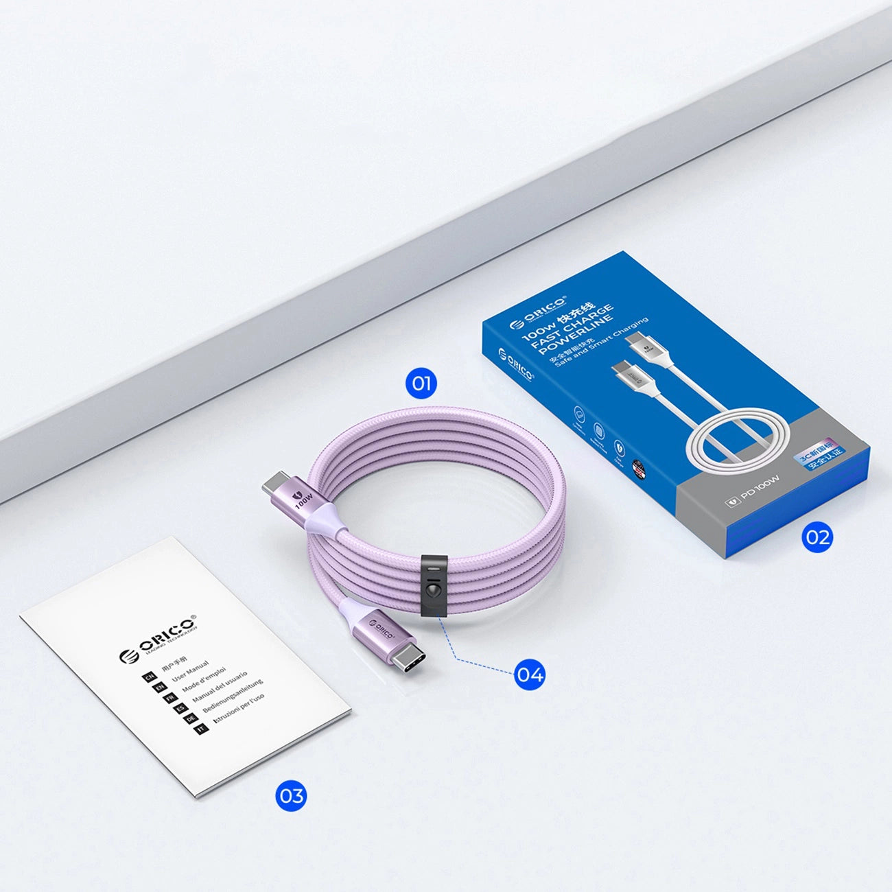 Kabel Orico CDX 100W 5A Power Delivery USB-C - USB-C 1m - fioletowy_4