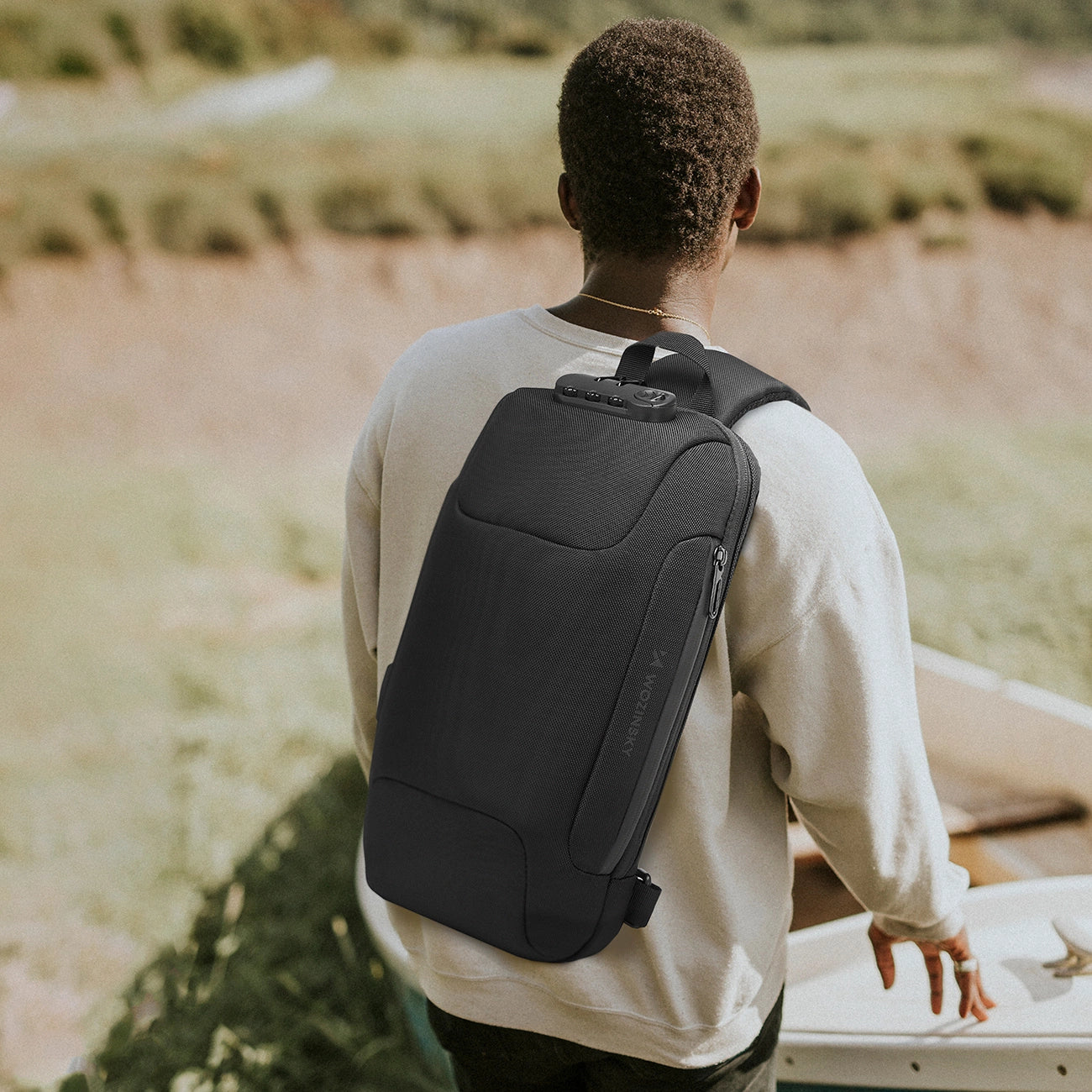 Wozinsky Premium Single Shoulder Anti-Theft City Backpack with Organizer and USB - Black_9