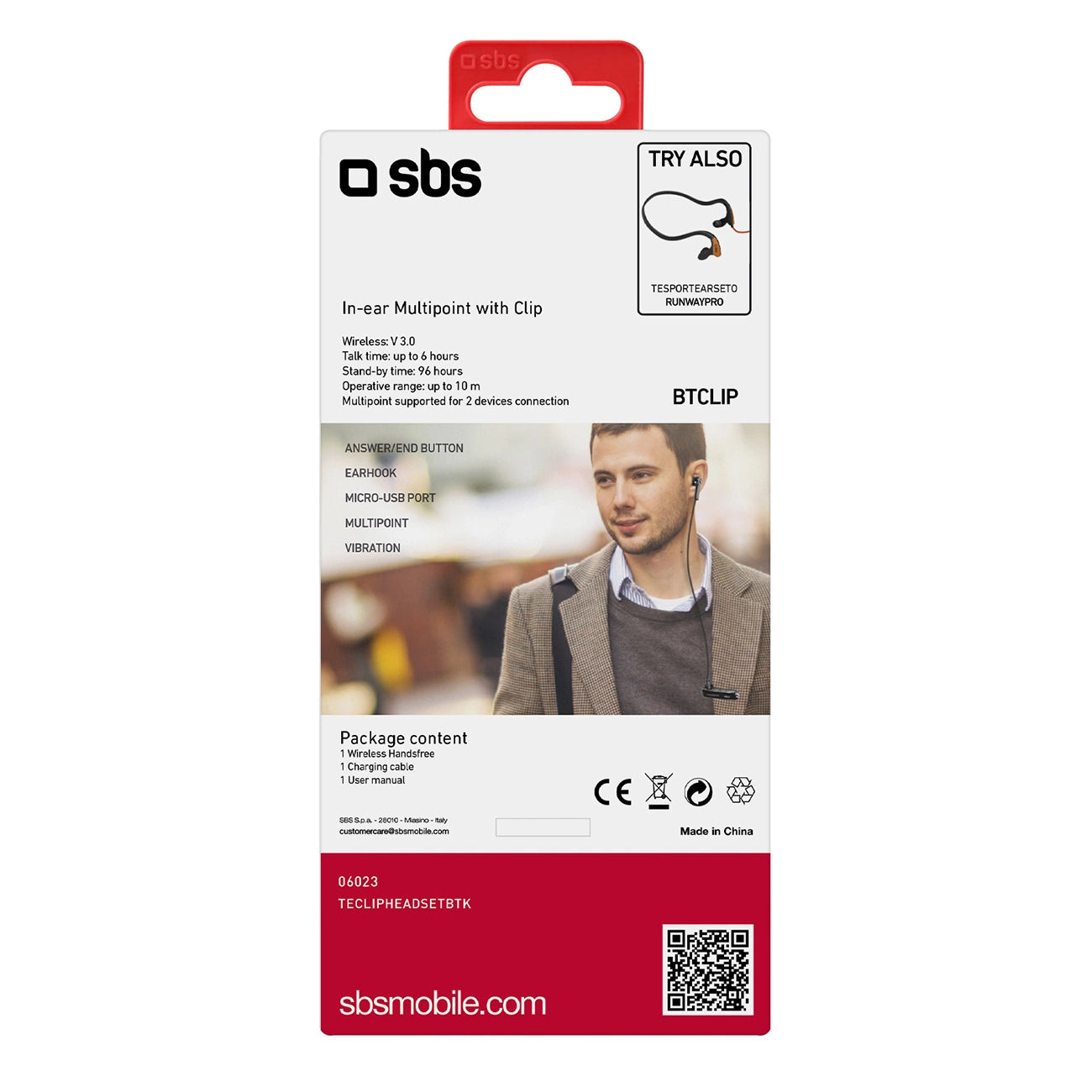 SBS TECLIPHEADSETBTK Wireless Earphone with Clip - Black_5