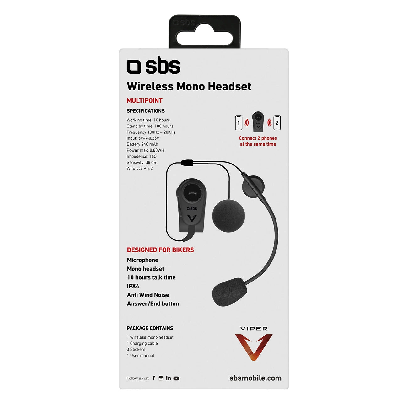 SBS TEEARSETMONOMOTOBTK mono wireless headset for motorcycle helmet - black_6