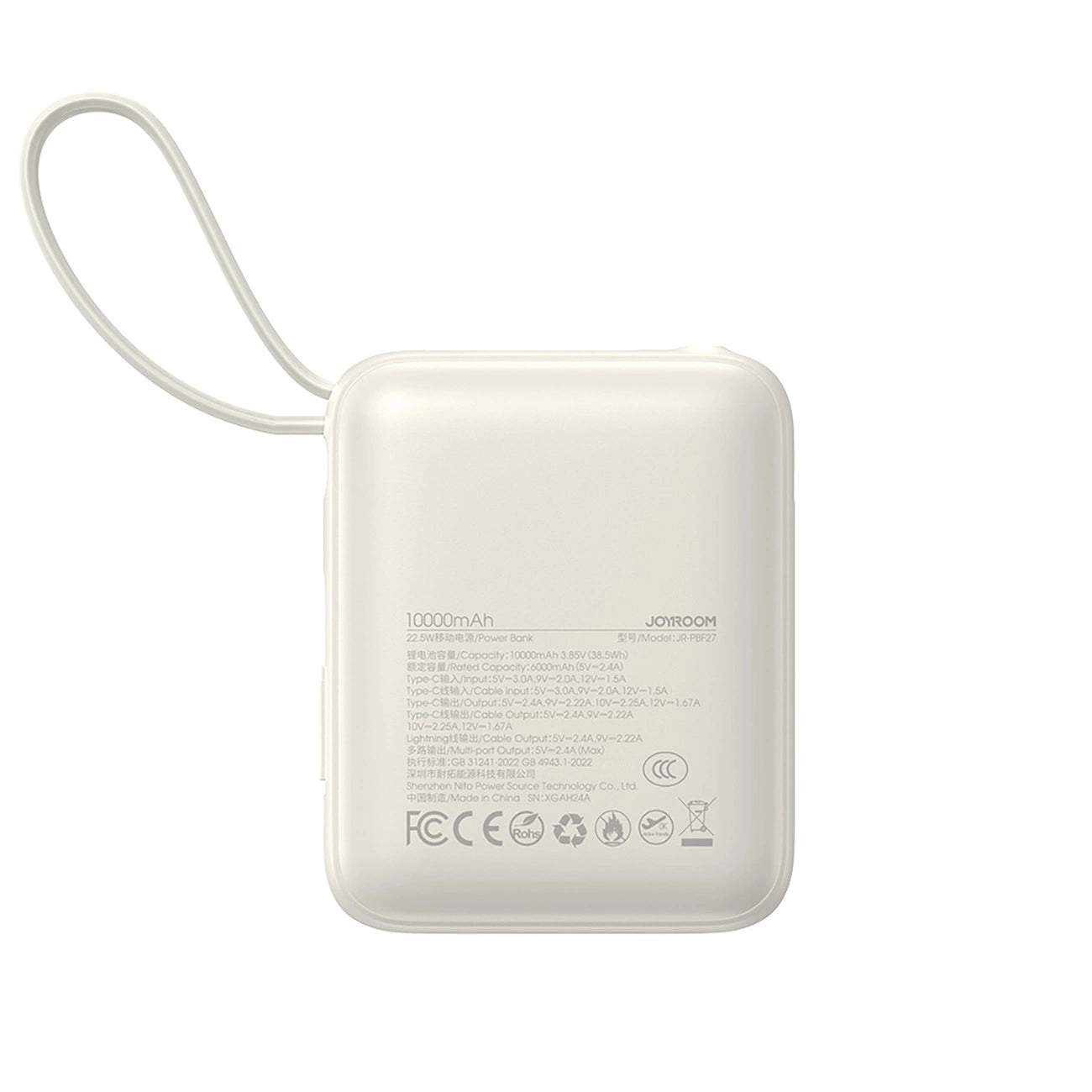 Joyroom JR-PBF27 10000mAh 22.5W Powerbank with Built-in USB-C and Lightning Cables - White_2