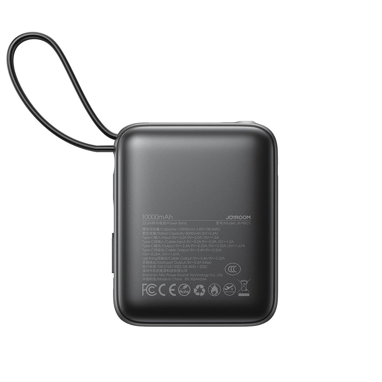 Joyroom JR-PBF27 10000mAh 22.5W Powerbank with Built-in USB-C and Lightning Cables - Black_3