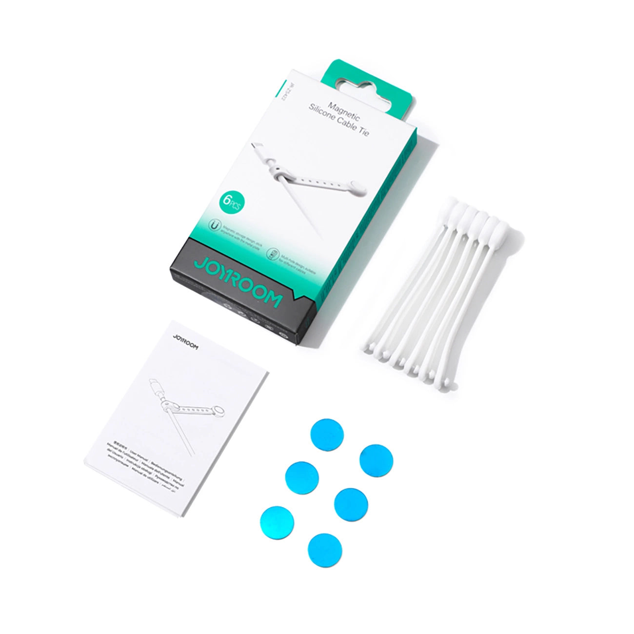 Joyroom JR-ZS422 Silicone Cable Tie with Magnet, Set of 6 - White_2