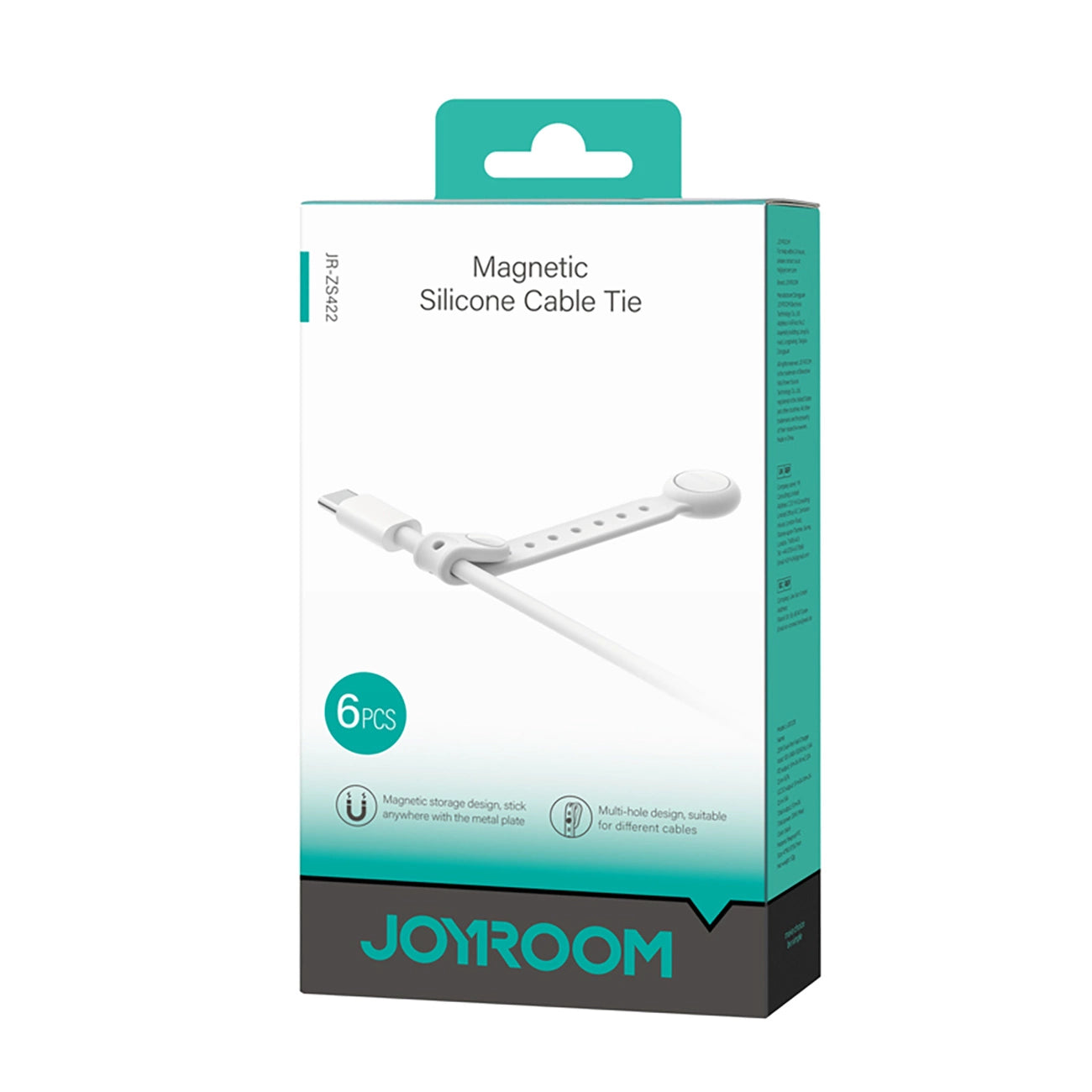 Joyroom JR-ZS422 Silicone Cable Tie with Magnet, Set of 6 - White_3
