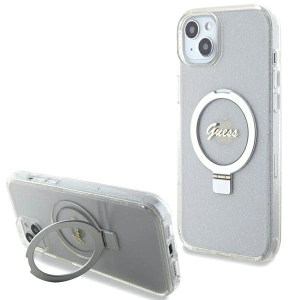 Guess GUHMP15MHRSGSD iPhone 15 Plus / 14 Plus 6.7" transparent/transparent hardcase Ring Stand Script Glitter MagSafe_0