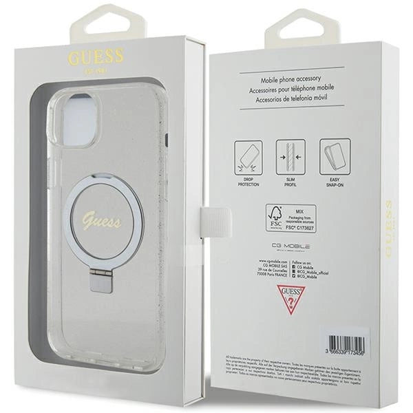 Guess GUHMP15MHRSGSD iPhone 15 Plus / 14 Plus 6.7" transparent/transparent hardcase Ring Stand Script Glitter MagSafe_7