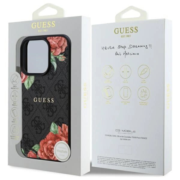 Guess GUHMP16LP4ROPEMCK iPhone 16 Pro 6.3" black/black hardcase 4G Flowers Print MagSafe_7