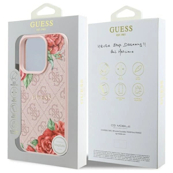 Guess GUHMP16LP4ROPEMCP iPhone 16 Pro 6.3" pink/pink hardcase 4G Flowers Print MagSafe_7