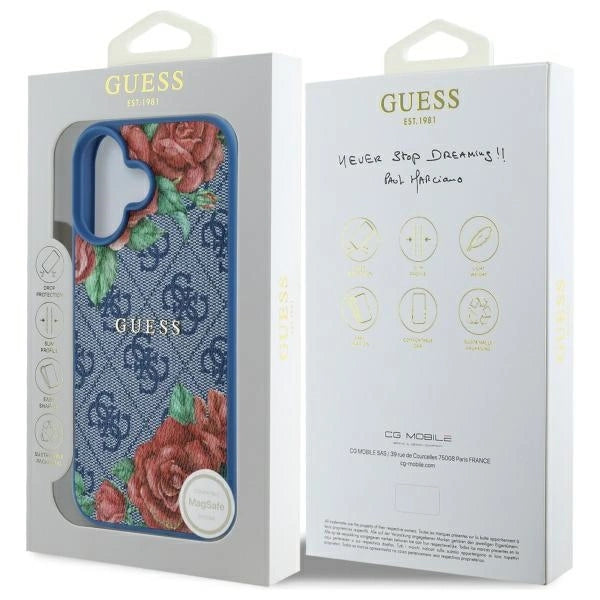 Guess GUHMP16SP4ROPEMCB iPhone 16 6.1" blue/blue hardcase 4G Flowers Print MagSafe_7