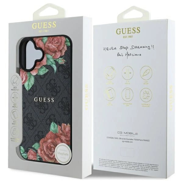 Guess GUHMP16SP4ROPEMCK iPhone 16 6.1" black/black hardcase 4G Flowers Print MagSafe_7